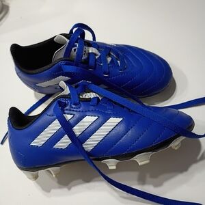 Blue Kids Soccer Cleats with White Stripes